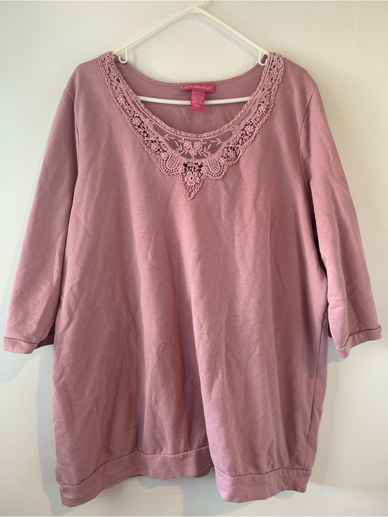 Woman Within Tops - Woman Within Dusty Rose Crochet-Trim Pullover